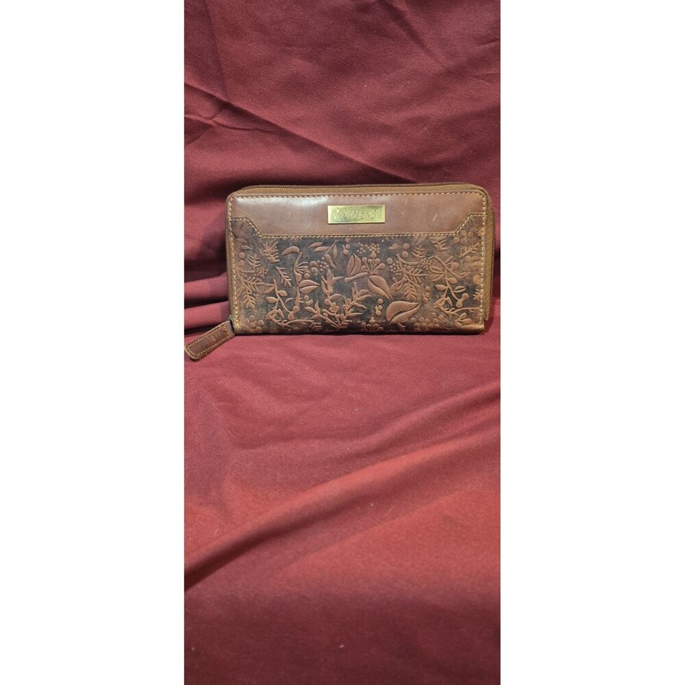 VALENCHI Womens Leather Wallet  RFID Blocking Floral Embossed Large Interior EUC